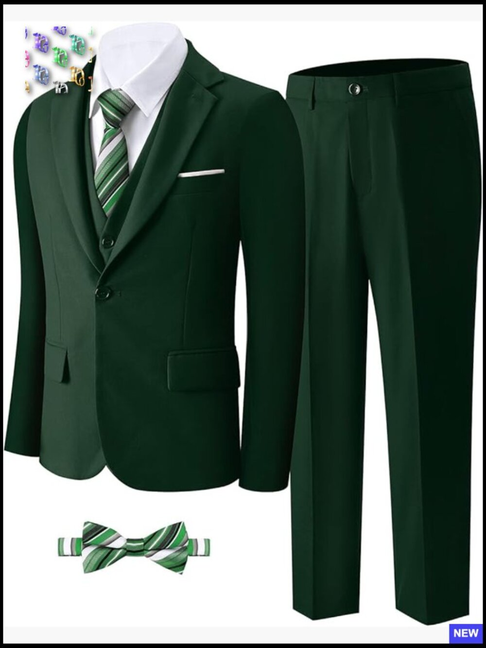 Boys Formal Tuxedo Suit Set Slim Fit Elegant Tailored Jacket Vest Pants